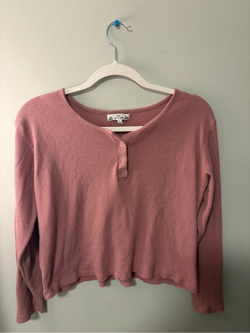 Poof! Dusty Rose Waffle Henley Long Sleeve Top